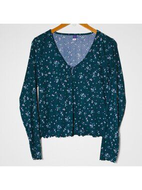 Old Navy Long Sleeve Soft Brushed Pajama Top Lettuce Hem Ditsy Floral Size L